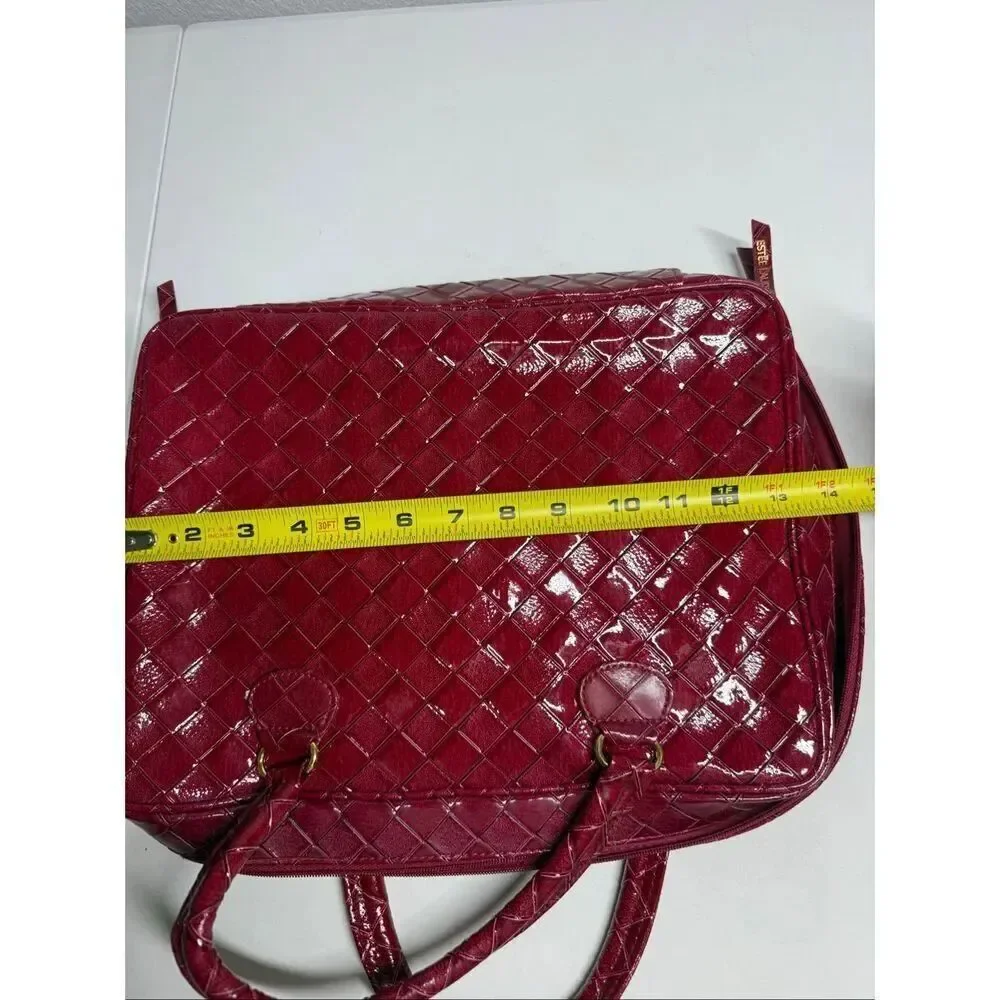 Rare Vintage Estee Lauder Burgundy Faux Leather Make Up Case/Bag 13” x 10